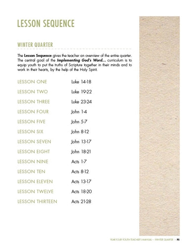 Youth Sunday School Curriculum. Year Four, Winter
