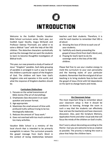 The Scottish Sleuths and the Case of the Puzzling Parables: Pre-School Teacher's Manual