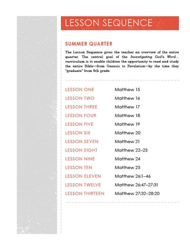 Children's Sunday School Curriculum (ESV). Year One, Summer